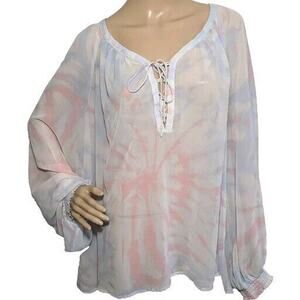 ModCloth Boho Go Chiffon Blouse Sheer Peasant Top Size 3X Tie-dye Sheer